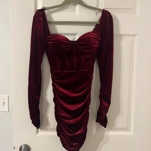 Windsor Burgundy Long Sleeve Velvet Dress